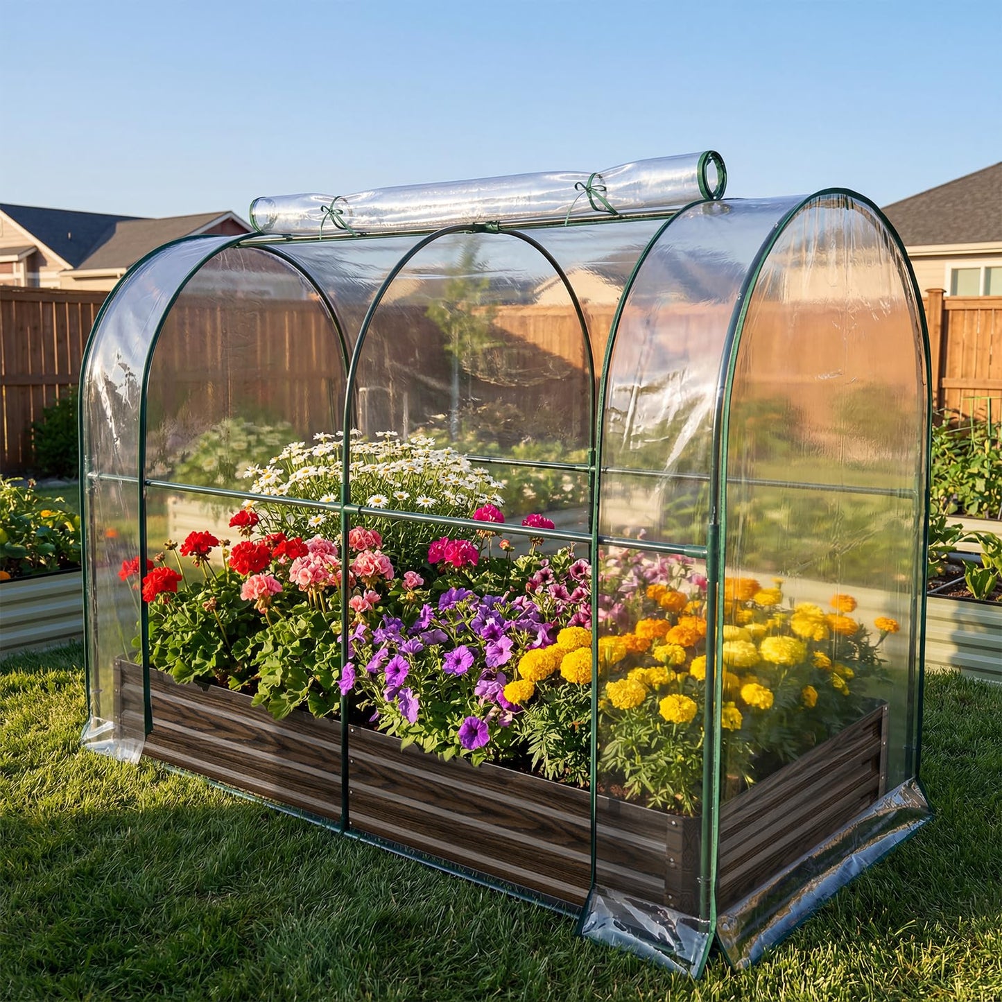 Galvanized Raised Garden Bed for Gardening Vegetables with Cover, 82.7"x43.3"x47.2" Outdoor Metal Planter Box Kit with Roll-Up Large Screen Windows Mini Greenhouse for Growing Vegetables Flower