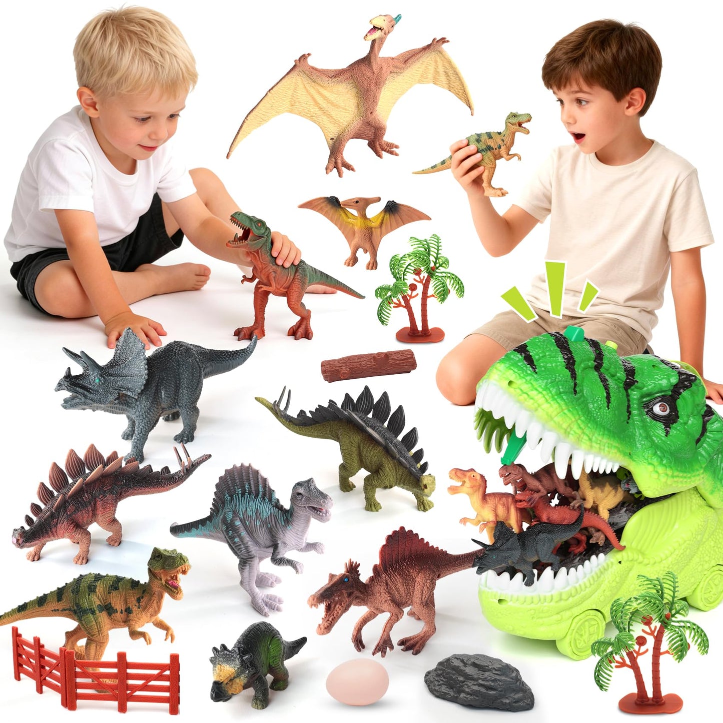 29 Pcs Dinosaur Toys for Realistic Jurassic Dinosaurs Figures with Trees&eggs &Fence Playset to Can Create a Dino World, Educational mini Dinosaurs Figures, dinosaur set Gifts for Toddler Boys 3-5