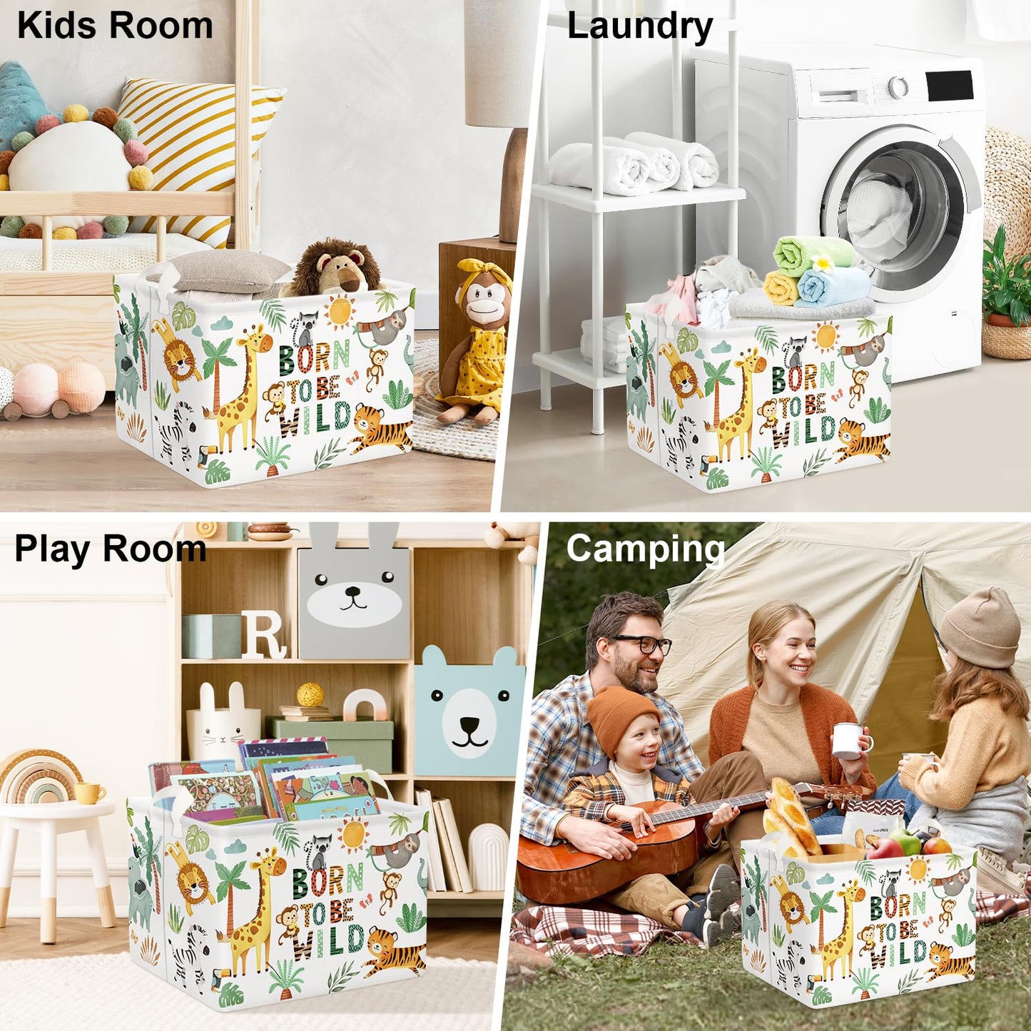 Clastyle 36L Boho Tropical Animal Tree Elephant Kid Storage Basket Rectangle Giraffe Lion Tiger Clothes Toy Nursery Bin Book Shelf Basket