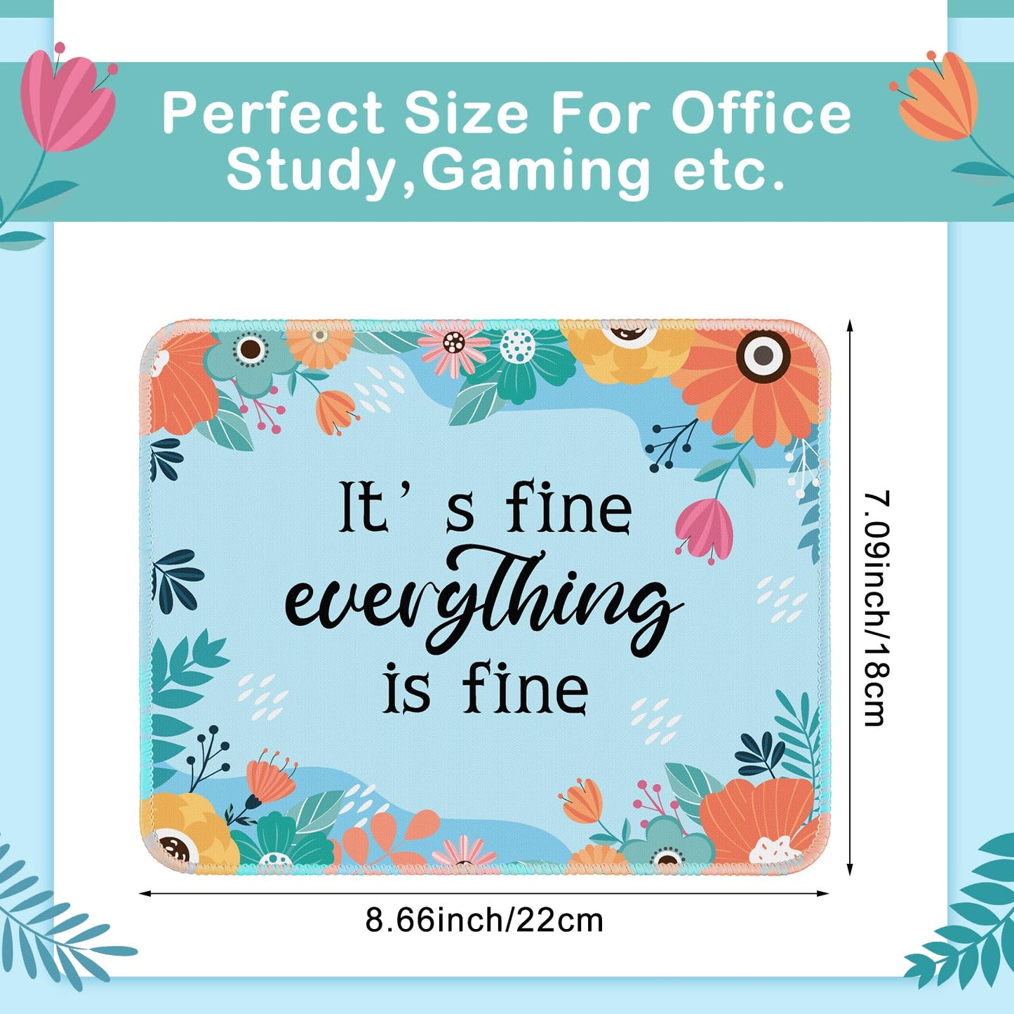 Kanayu 12 Pcs Inspirational Mouse Pad Bulk Fun Floral Mouse Pad with Motivational Quotes Square Non Slip Rubber Mousepad for Desk Office Home Laptop Computer