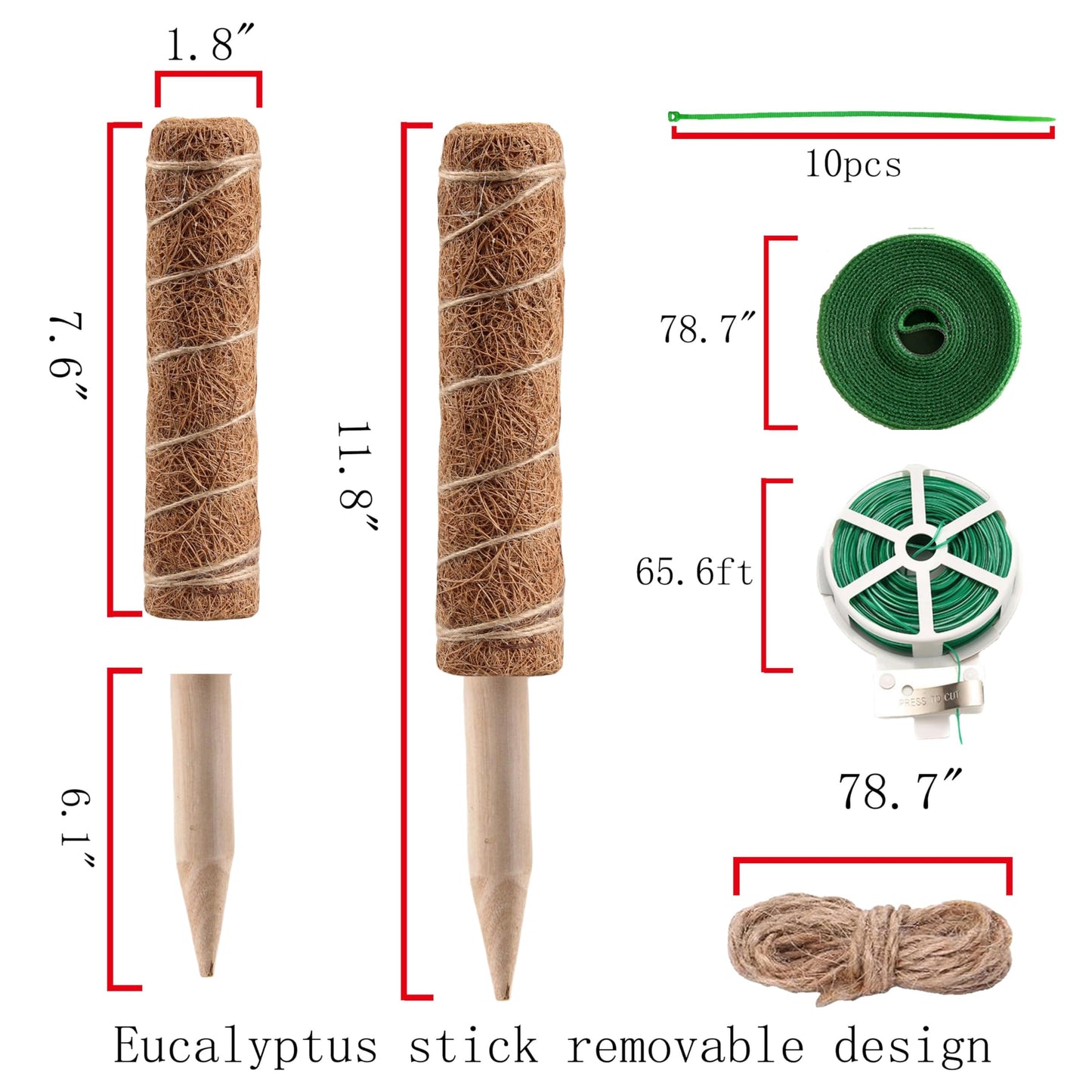 4 PCS 12 Inch Moss Pole Support Sticks for Monstera Plants, Ideal for Climbing and Potted Plants, Coir Moss Poles for Indoor Plant Growth Upwards