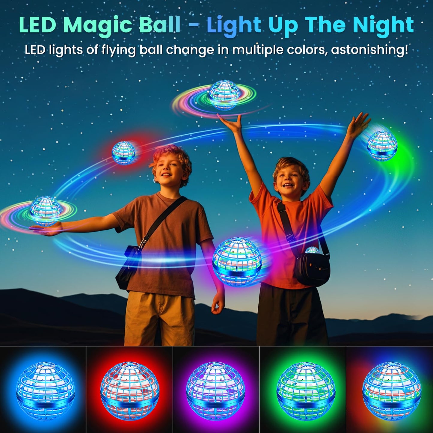 NWLAEWR Flying Orb Ball Toy, 2026 Upgrade Hand Controlled Hover Ball with LED Lights, 360° Rotating Boomerang Globe Cool Mini Drone, Ideal Birthday&Christmas Gift for Boys Girls-Bright Blue