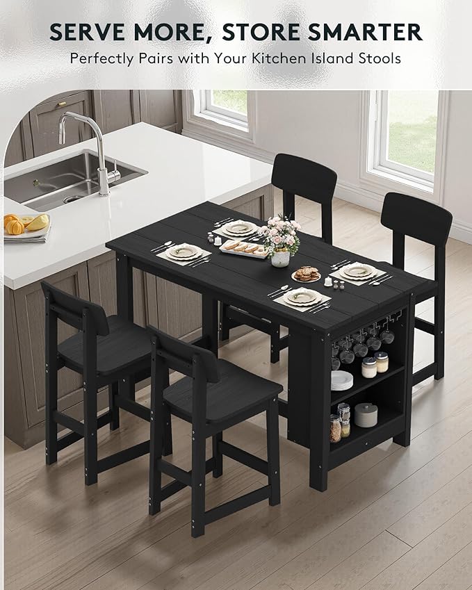 SERWALL Outdoor Bar Stools Set of 2, All Weather HDPE 25" Counter Height Bar Stools with Back, Outdoor Armless Barstools for Patio, Garden, Backyard, Balcony, Poolside, Black