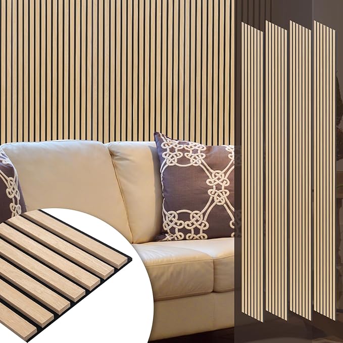 Yuzzy Wood Panels for Wall and Ceiling - 108 x 11 Inch Wood Slat Acoustic Panels 4 PCS - Modern Sound Absorbing Wall Panels for Interior Wall Decor for Home, Office, Studio - Rustic Oak