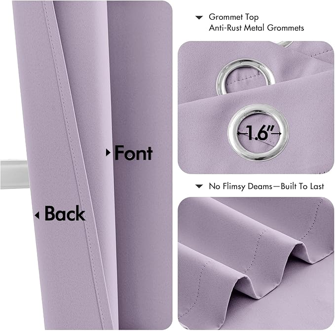 MIULEE Lilac Blackout Curtains for Bedroom Living Room 63 Inches Long 2 Panels, Thermal Insulated Room Darkening Drapes Solid Grommet Noise Reduction Light Blocking Window Treatments 40x63 Inch