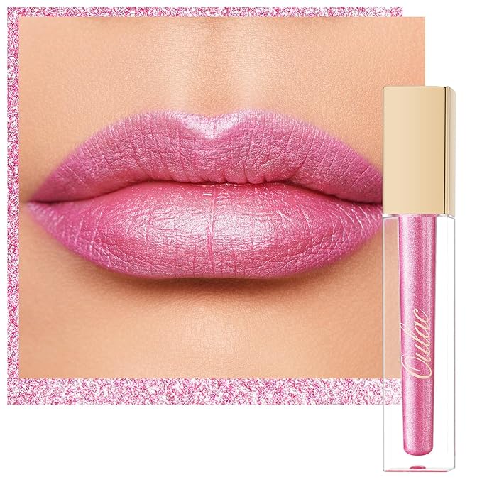 Oulac Pink Metallic Lipstick for Women, Long Lasting Lip Gloss Waterproof, Lips & Eye 2 IN 1 Lip Makeup, High Impact Lip Color, 3D Metallic Finish, No Transfer, Vegan MD08