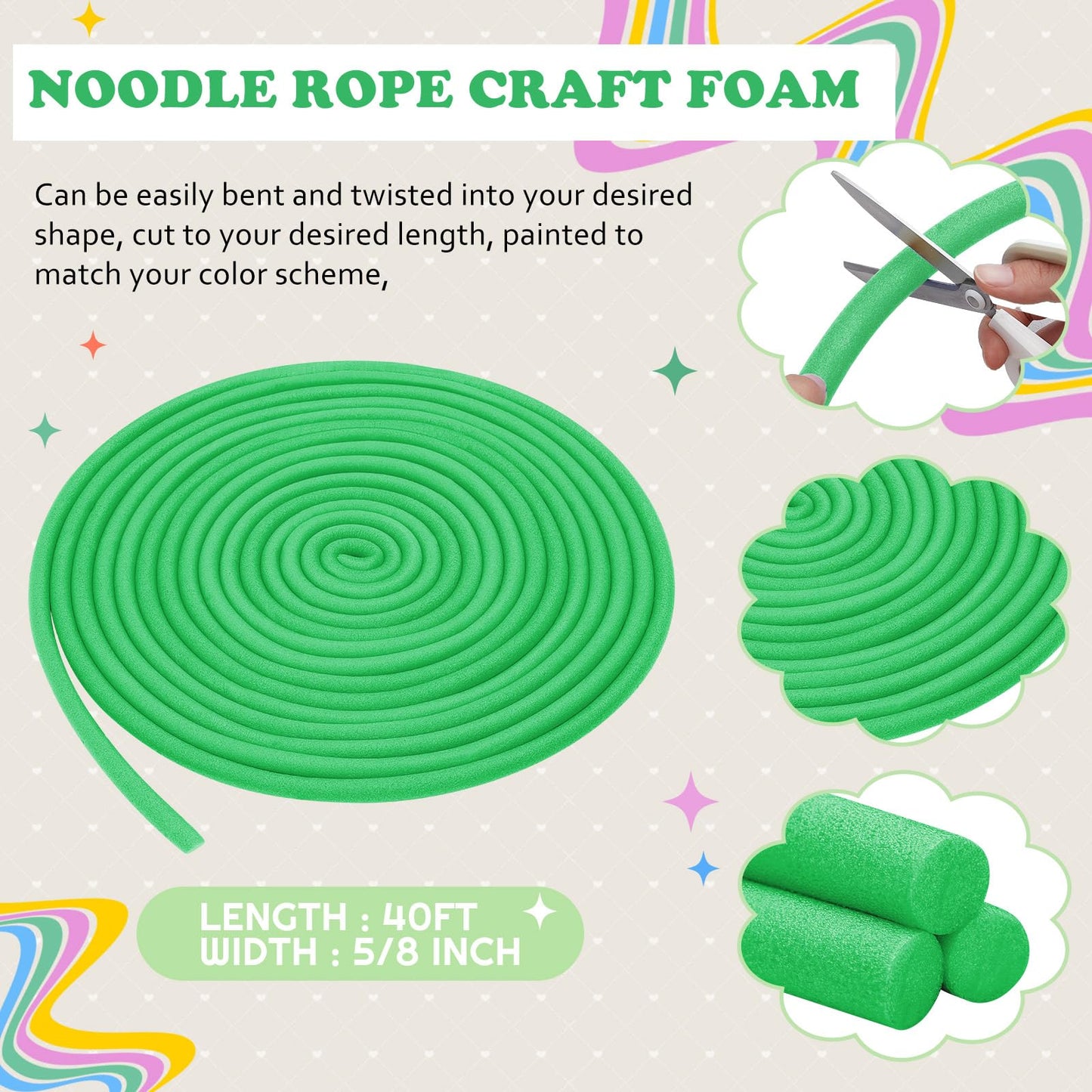 Frienda 5/8 Inch x 40 Ft Dark Green Foam Noodles for Crafts Versatile Pool Noodles Foam Tubes Cylinder Rods for Modeling, DIY Arts and Crafts Supplies