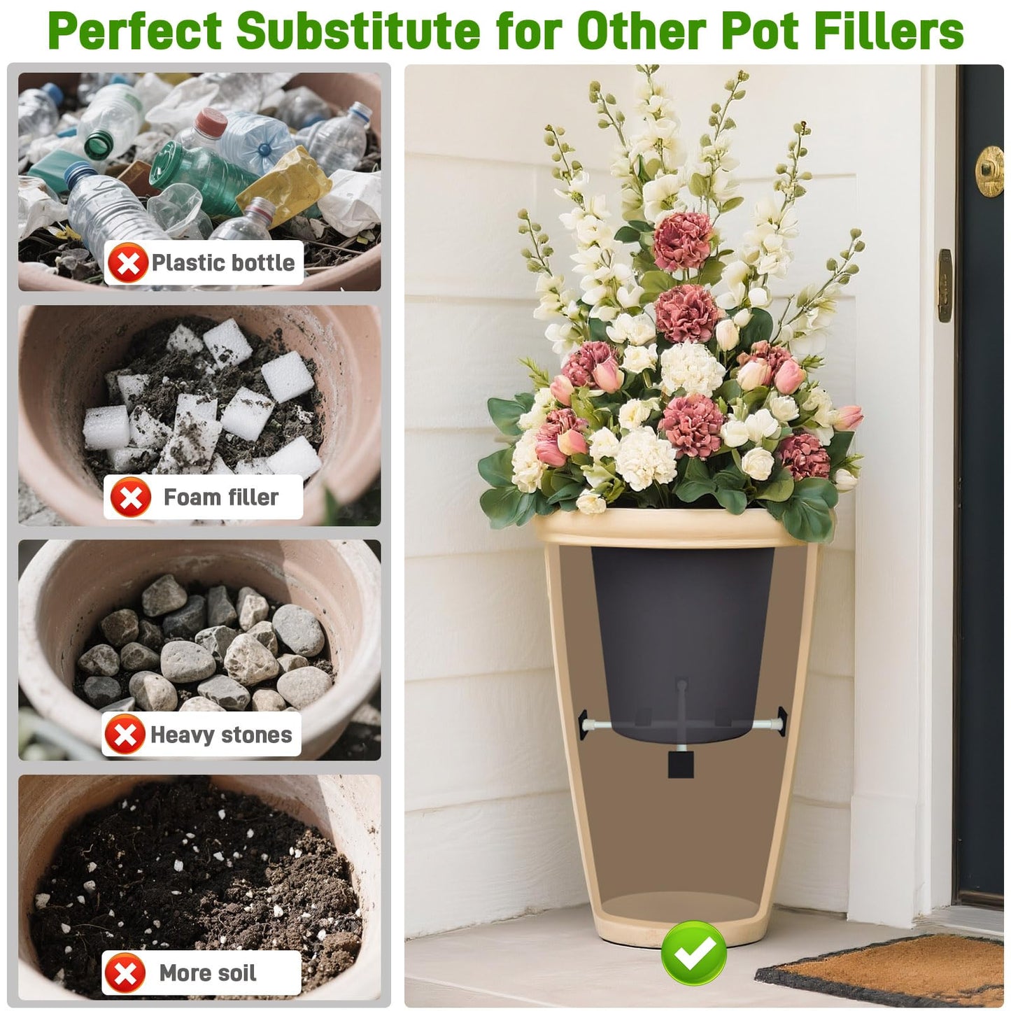 ISYOKE 2 Pack Adjustable Planter Inserts for Large Pots,10-17” Plant Risers for Inside Pots, Pot Fillers for Indoor Outdoor Tall Round Square Taper Planters