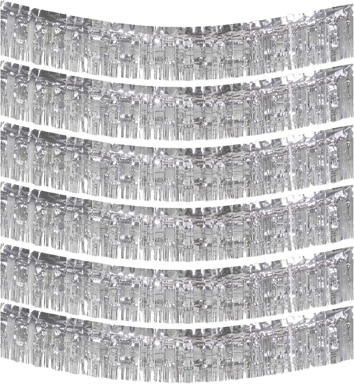 6 Packs 10 Feet Foil Fringe Garland Metallic Foil Tinsel Fringe Garland Wall Hanging Fringe Banner for Parade Floats, Wedding, Christmas，Birthday Party Halloween Decor (Silver)