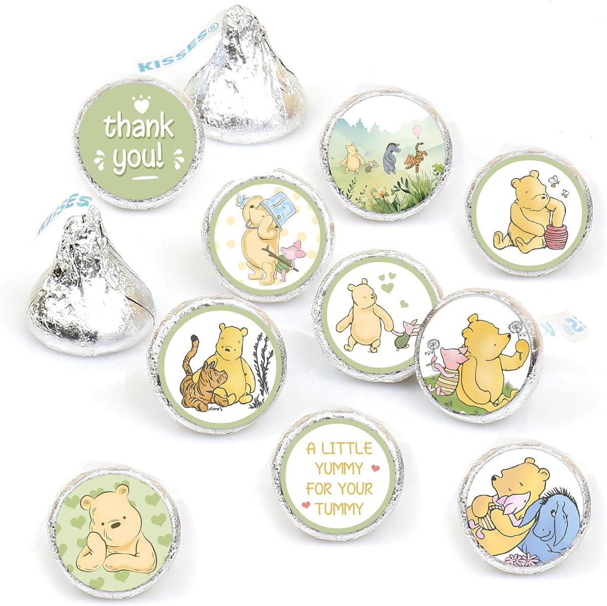 ALodr Winnie the Pooh Baby Shower Game: Guess How Many Candies, Standing Sign, 50 Cards, 180 Stickers, All Ages