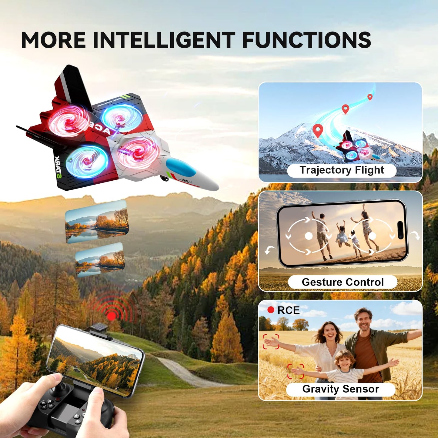 4DRC V39 RC Plane with Camera for Adults Kids, RC Airplane Fighter Jet 2.4GHz RTF Glider Aircraft Plane Toys,Waypoint Functions,Altitude Hold, Gesture Selfie,3D Flips,2 Batteries,Red