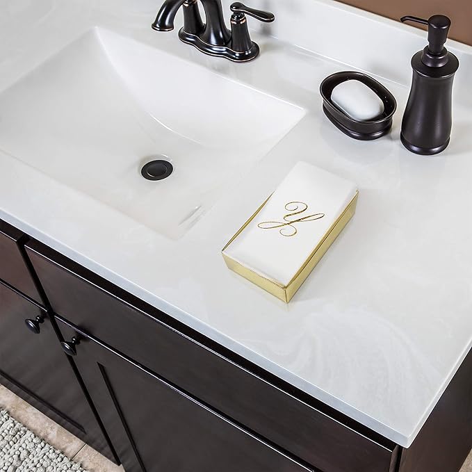 AH AMERICAN HOMESTEAD Disposable Hand Towels for Bathroom 50 Count - Guest Bathroom Essentials -Bathroom Paper Towels - Monogrammed Disposable Napkins - Wedding Napkins in Paper Towel Tray (Silver, C)