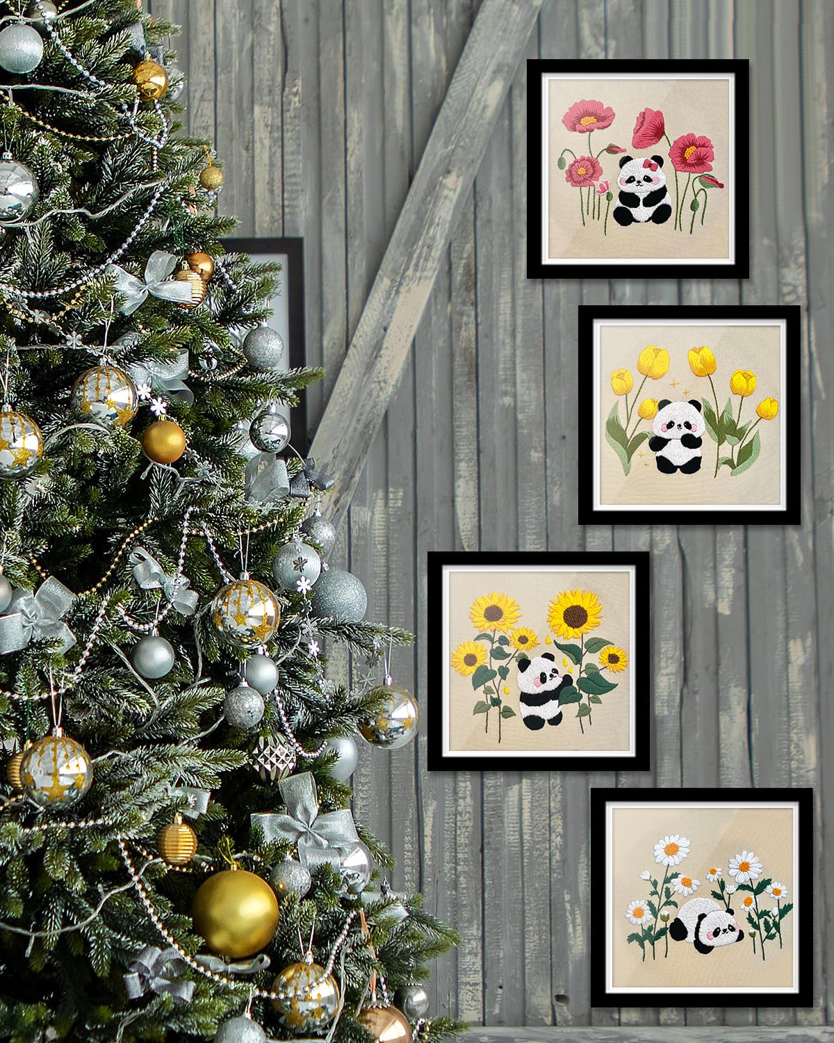 TINDTOP 4 Sets Embroidery Kit for Adult, Panda Embroidery Practice Kits for Beginners Include Embroidery Cloth Hoops Threads for Craft Lover Hand Stitch with Embroidery Skill Techniques
