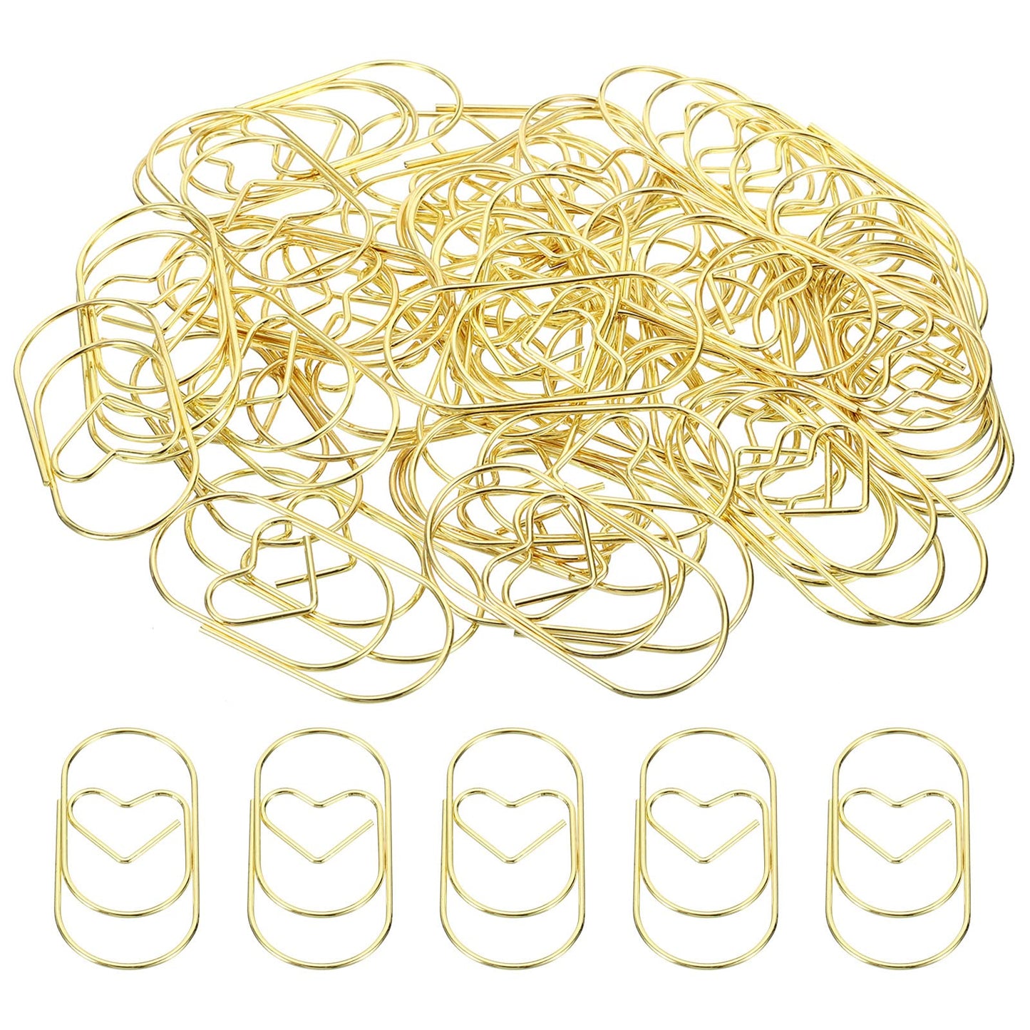 MECCANIXITY Paper Clip Heart-Shaped Cute Decorative Fun Clips Bookmarks 2 Inch Gold Tone for Organize Office Home, Pack of 50