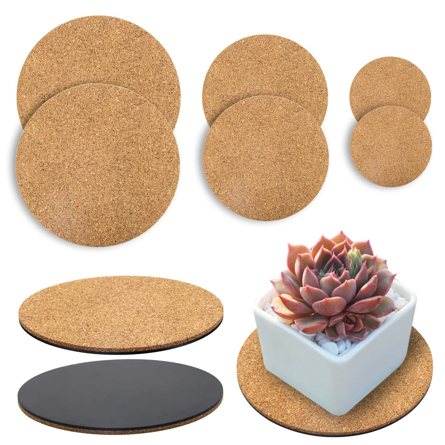 Coitak 6 Pieces Cork Mat for Plants, Round Cork Plant Coasters Mats for Garden, Courtyard, Pot Mat, Indoor Outdoor and DIY Craft Project (4 Inch, 6 Inch, 8 Inch)