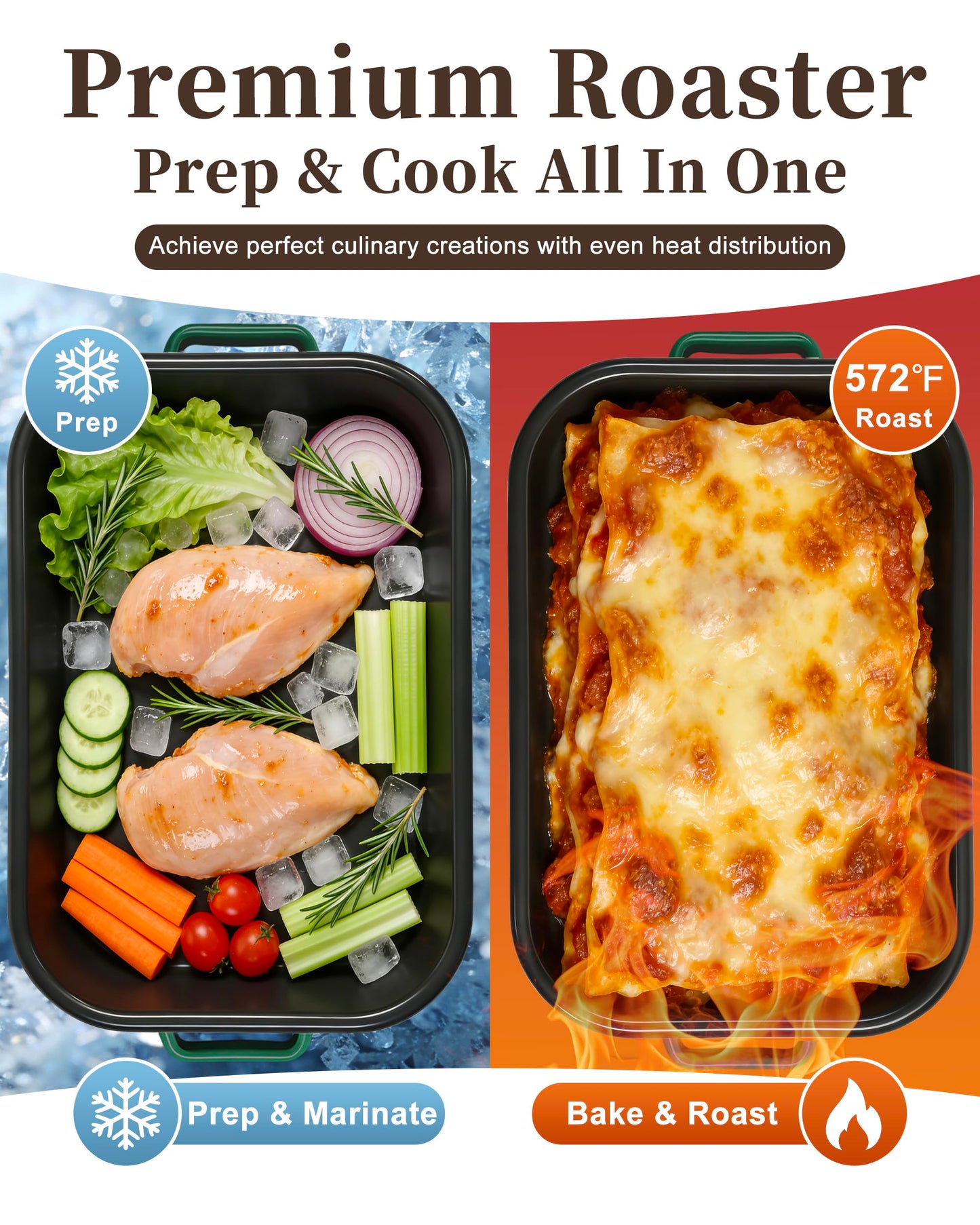MCCSI Casserole Dishes for Oven Lasagna Baking Pan 6-Pack Set with Handle & Rack 14&17 Inch Large Deep Enamel Roasting Pan, 572°F Heat Resistance Dishwasher Safe NonStick Wedding Kitchen Gift Bakeware