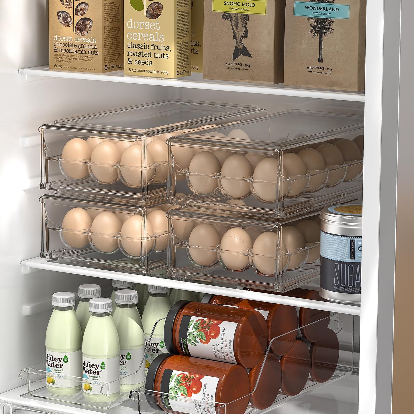 BPA Free Refrigerator Organizer Bins, Stackable Egg Holder, 18 Egg Tray