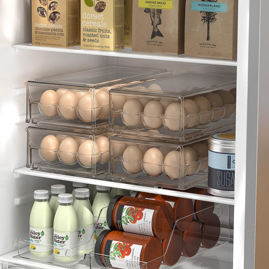 BPA Free Refrigerator Organizer Bins, Stackable Egg Holder, 18 Egg Tray