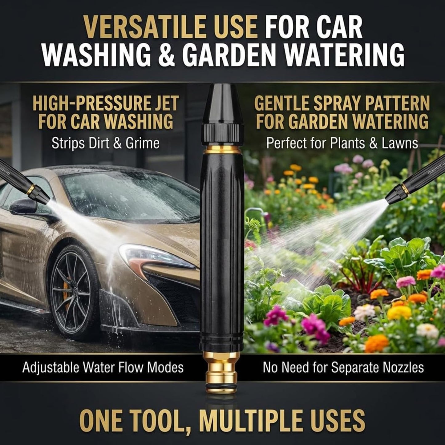 High Pressure Hose Nozzle, 2026 Upgraded High Pressure Water Gun & Nozzle Set Multi Function Home Lawn & Garden Pressure Washer for Plant Watering Lawn Car