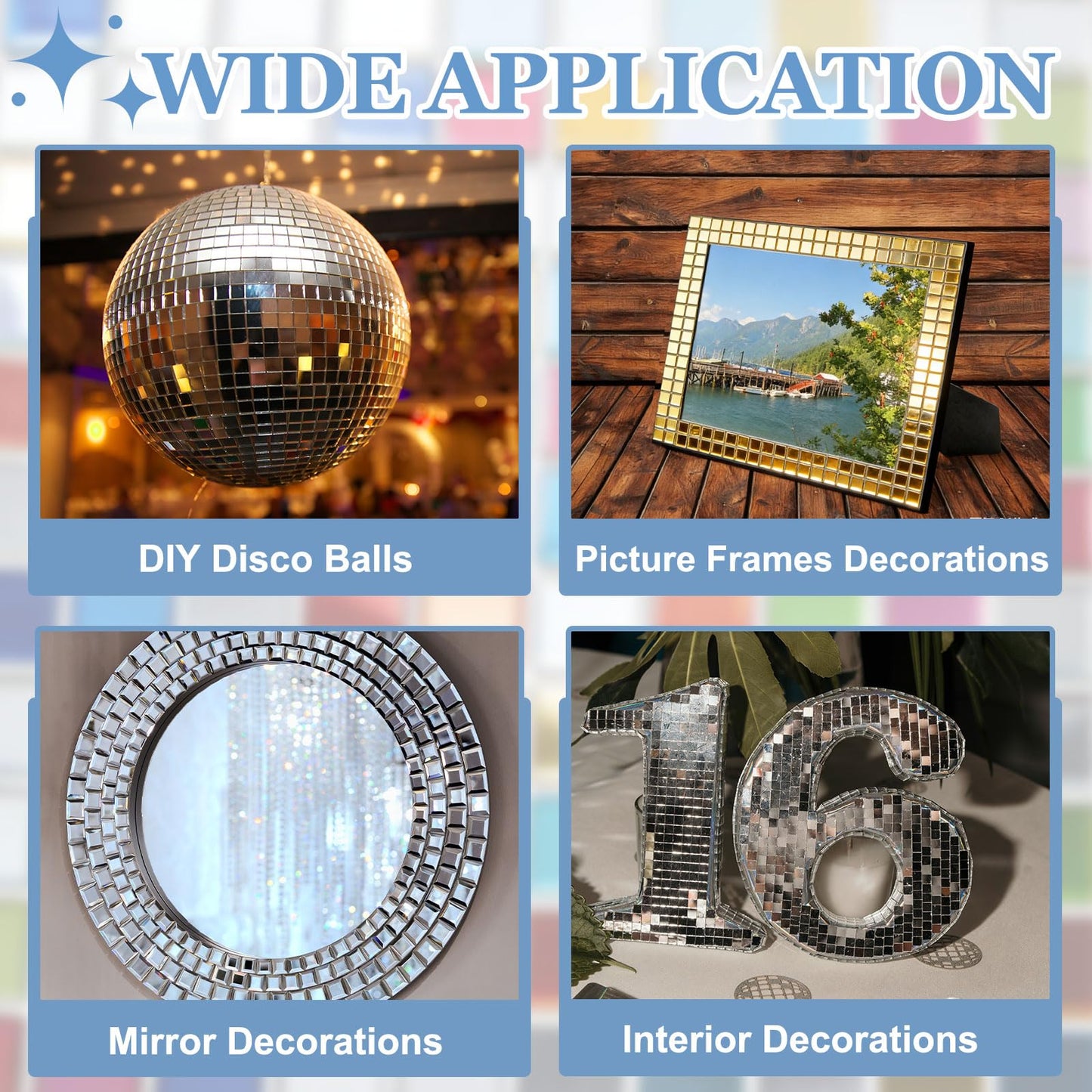HARFINGTON 3000 Pcs Mirror Mosaic Tiles 5 x 5 mm Square Glass Self-Adhesive Disco Ball Mirror Tiles Sticker for DIY Craft Decoration Art Collage Card Making, Gold