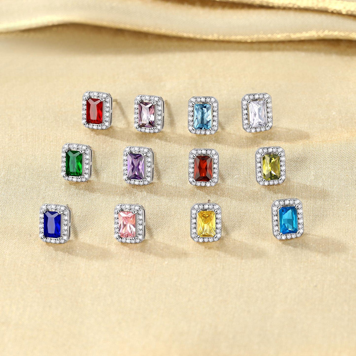 Bestyle 925 Sterling Silver Infinite Birthstone Square Stud August Peridot Birthstone Earrings, Dainty Love Statement Stud Earrings, Birthday/Valentines/Christmas Gift for Women/