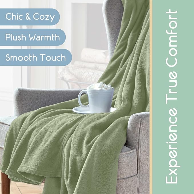 Full/Queen Size Microfleece Blanket | Fleece Bed Blanket | All-Season Comfort| Supersoft Lightweight Throw Blanket | Plush Throw Blanket for Bed Couch or Sofa | Travel Blanket | Pet-Friendly | Green