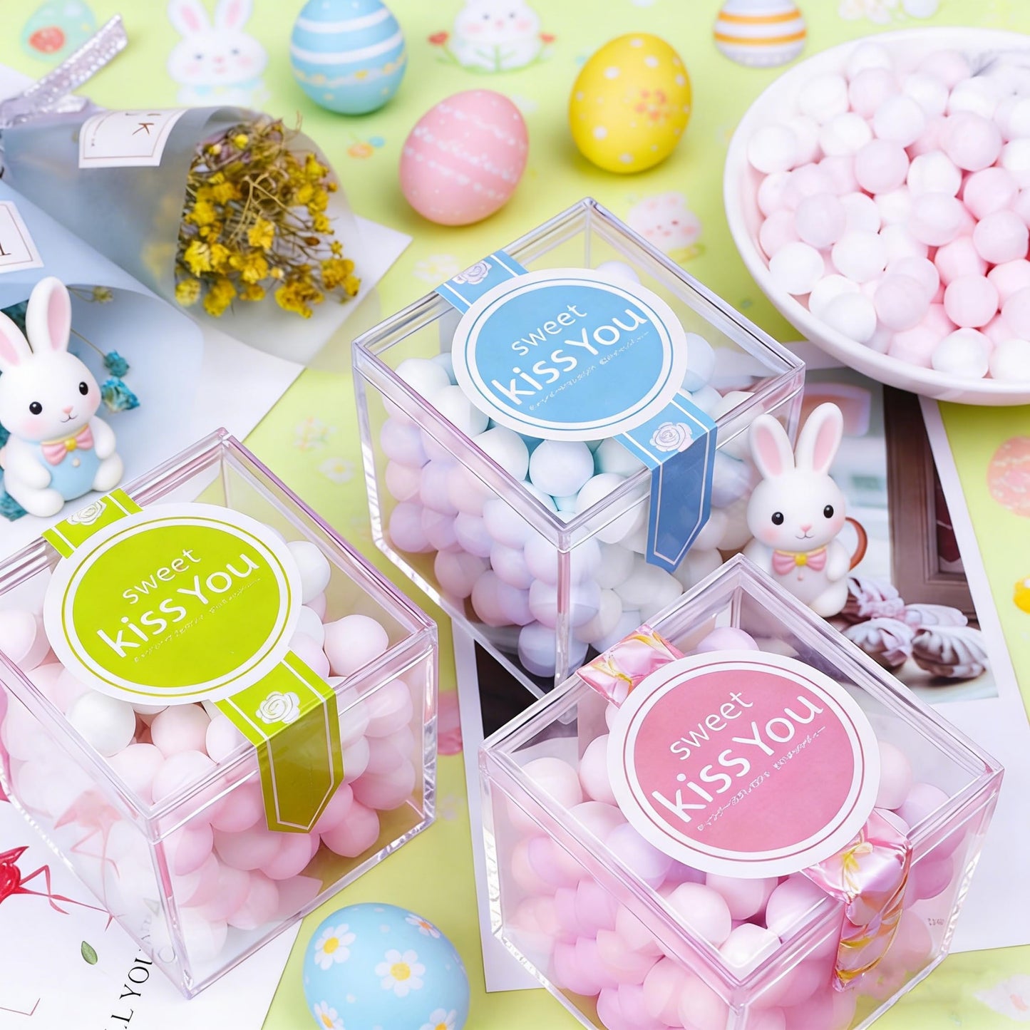 KissYou Acrylic Box Clear Boxes with Lid 12 Packs Small Candy Box Display Square Cube Wedding Easter Decorations Jewlry Gift Box