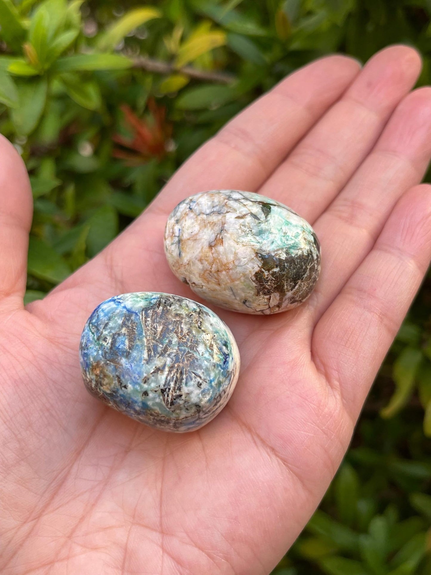 GAF TREASURES 5 Pcs Azurite Malachite Tumbled Stones, Polished Natural Azurite Malachite Gemstone, Azurite Malachite Healing Crystals (Azurite Malachite)