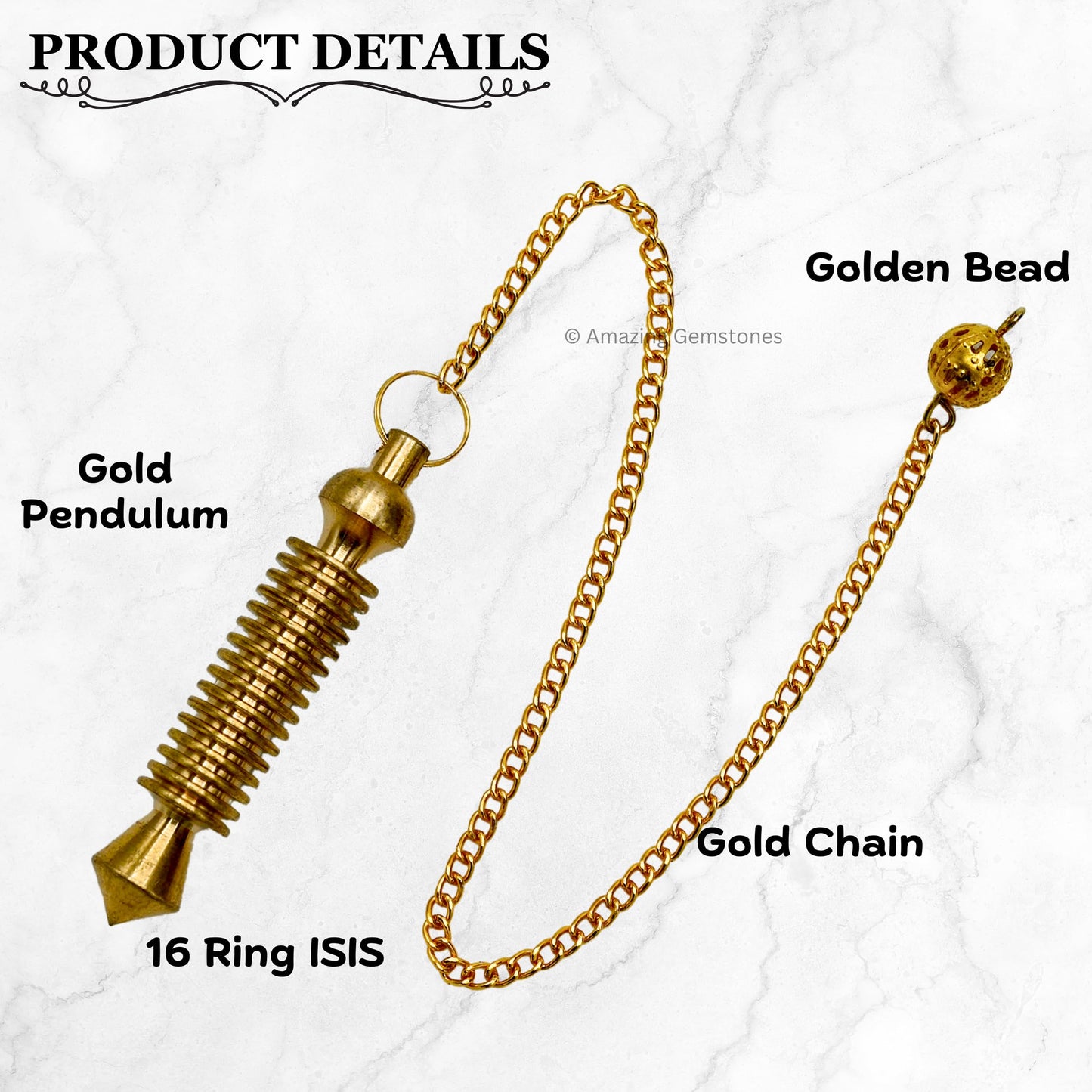 Amazing Gemstone Ibrahim Karim Universal Pendulum Healing Metal Pendulums for Divination, BG16 Gold 16 ISIS Rings Steel Copper Pendulum High Energy Pendulo de Bronce Pendulos de Mesa MP33