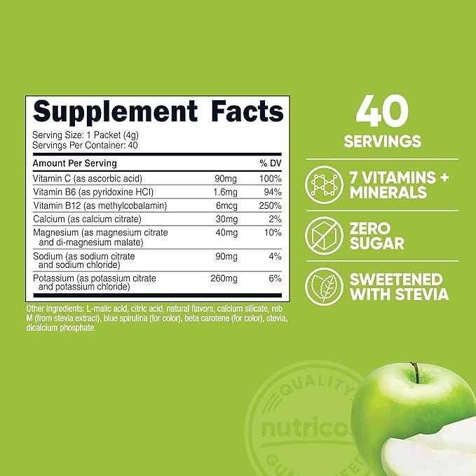 Nutricost Electrolytes Complex, Green Apple Flavored, 40 Stickpacks - Advanced Hydration Complex