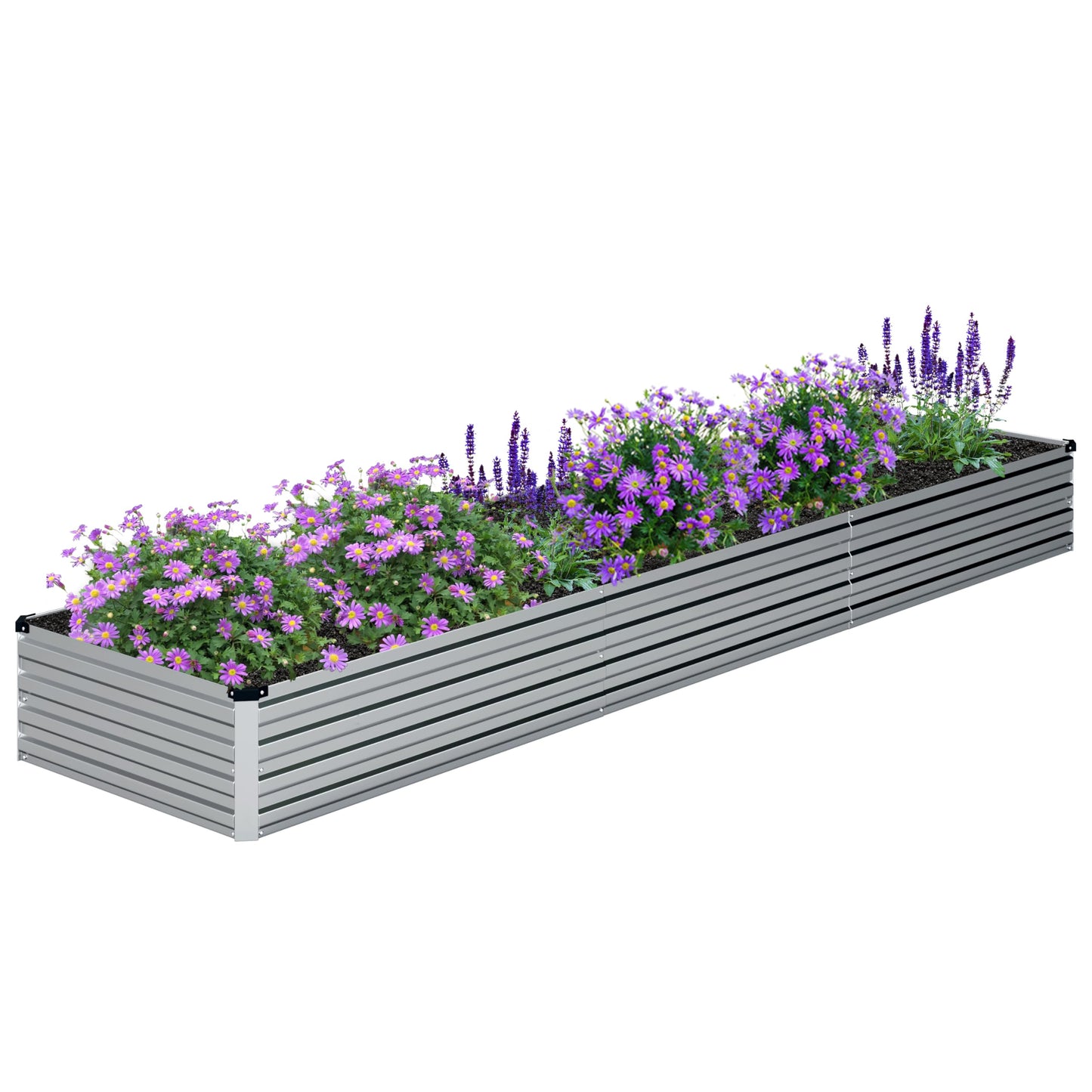 DIIYIV 12x2x1FT Galvanized Raised Garden Bed Kit,Vegetable Boxes-Rectangle Metal Flower Box,Large Planter Raised Beds Outdoor Garden for Planting,Fruit,Herb-Silver