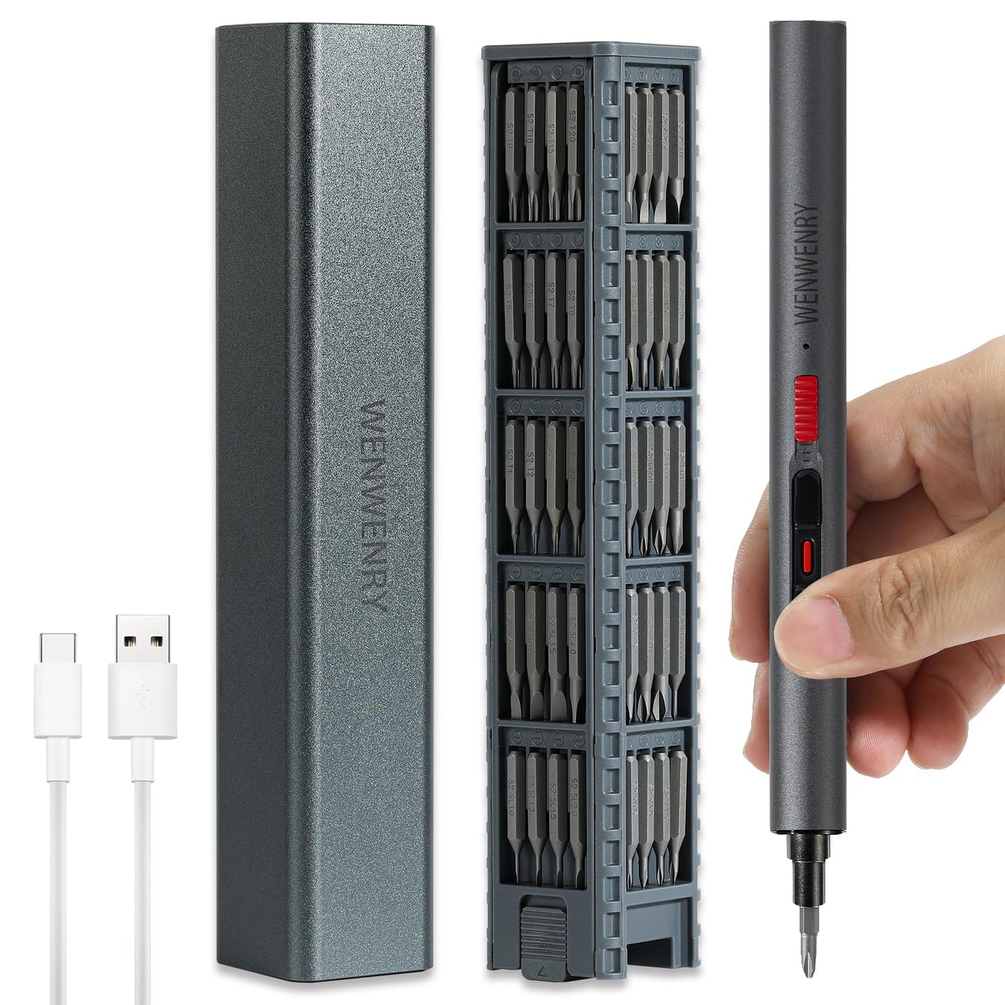Wenwenry Mini Electric Screwdriver Set,Precision Electric Screwdriver，72-in-1 Magnetic Bits，3 Gears Torque, 3LED light,Magnetic Storage，Overload Protection, Repair Tool Set