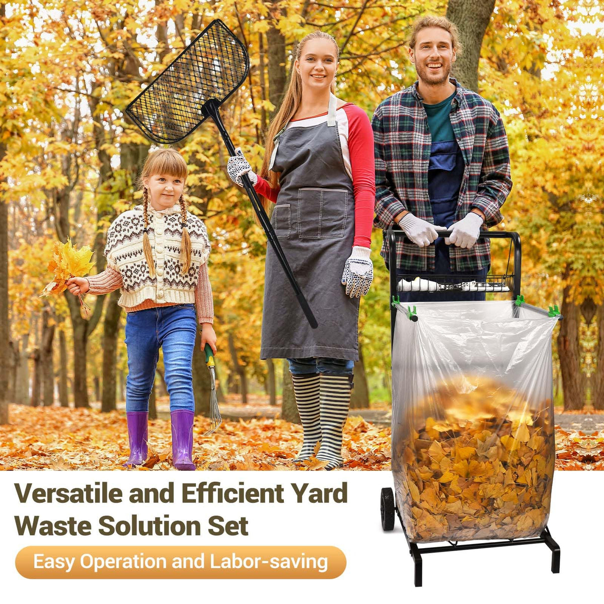 Mobile Trash Bag Holder with Storage Basket and Ergonomic Handle