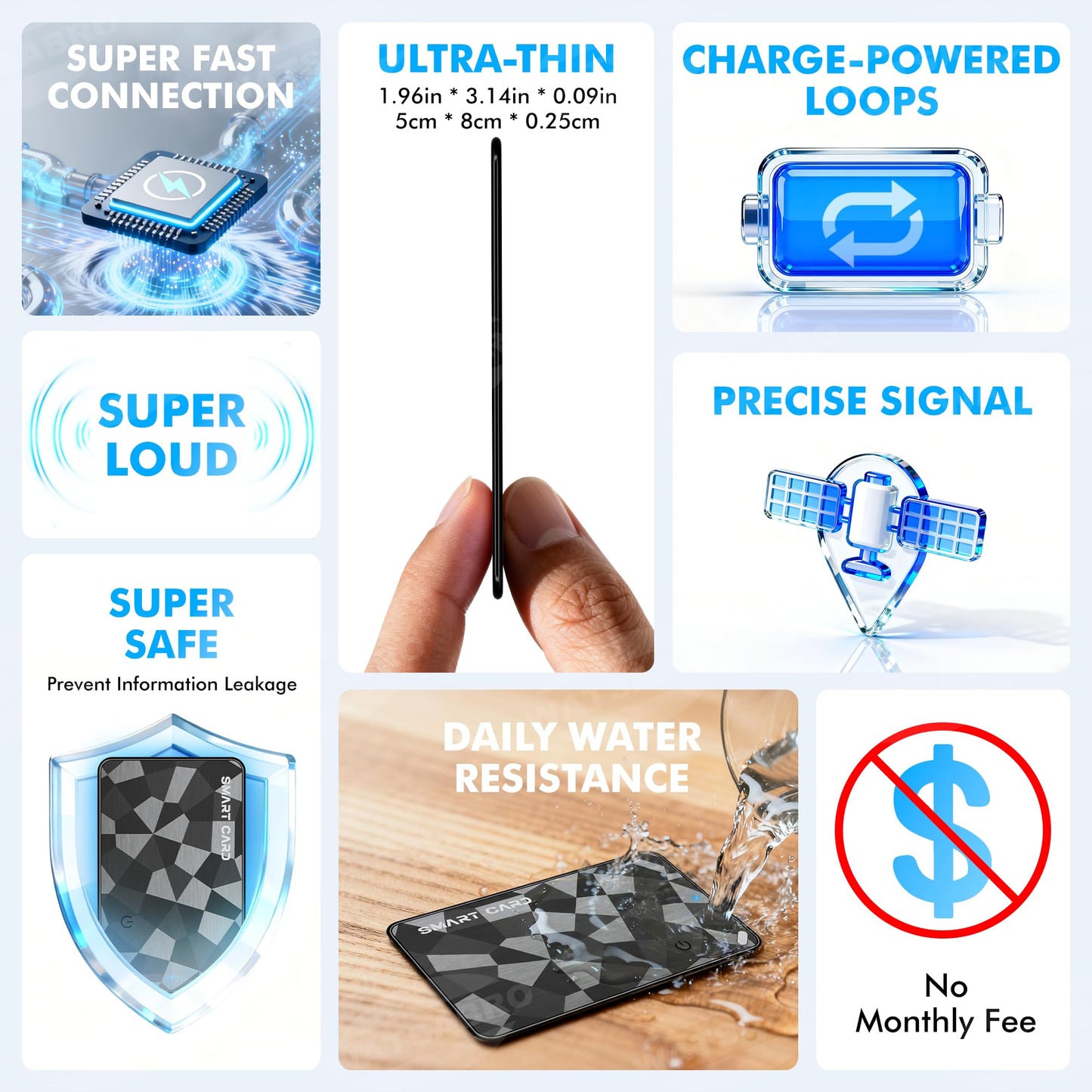 Wallet Tracker Card for iOS & Android, 6-13 Year Battery Slim Bluetooth Smart Card, Credit Card Size Smart GPS for Wallet Passport, Works with Apple Find My & Google Find Hub, Wireless Charging (1)