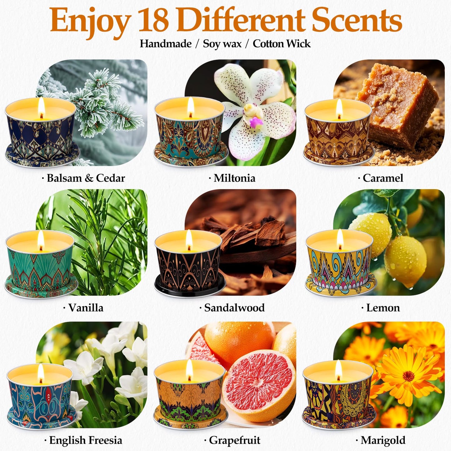 Scented Candles Set, 18 Pack(40oz) Travel Soy Wax Candles Bulk, Long Lasting Aromatherapy Candle Gift Set for Women, Home Fragrance, Valentine's Day,Relaxation & Stress Relief