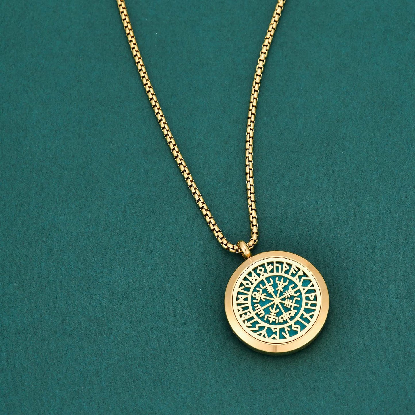 Norse Vikings Amulet Essential Oil Diffuser Necklace - Stainless Steel Locket- Best for Aromatherapy-Perfume, Fragrance, Scent Diffusers for Women (Gold)
