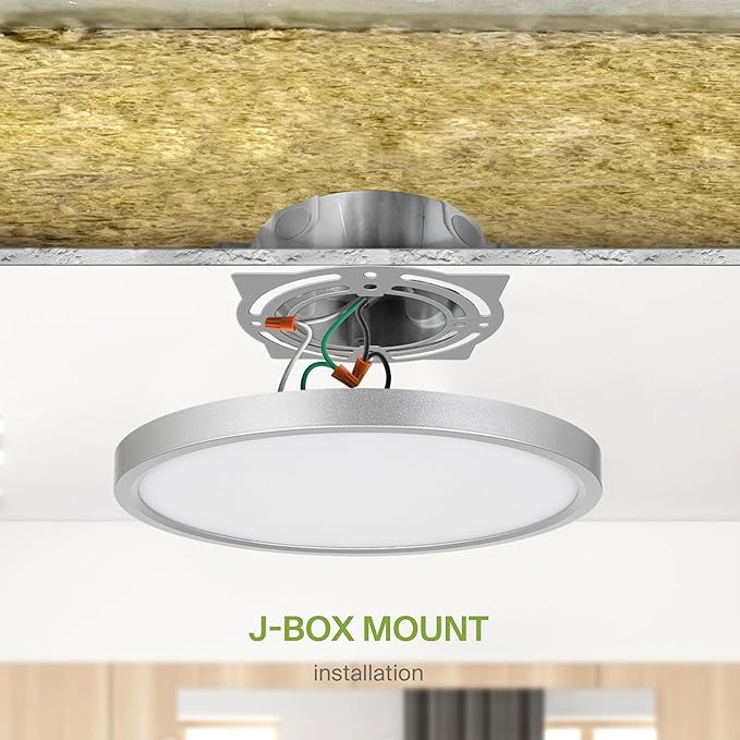 ASD LED 9" Round Flush Mount Ceiling Light Fixture, Low Profile Surface Lighting | 5CCT, Dimmable, Ultra-Thin, ETL Listed | 18W 1660LM 2700-6000K 120V | Kitchen, Bedroom, Hallway Lamp | Nickel, 6 Pack
