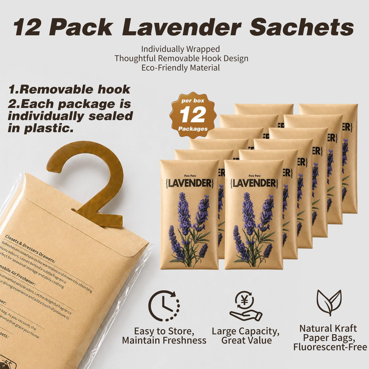 12 Pack Lavender Scented Sachets for Closet and Drawer (12 Count)