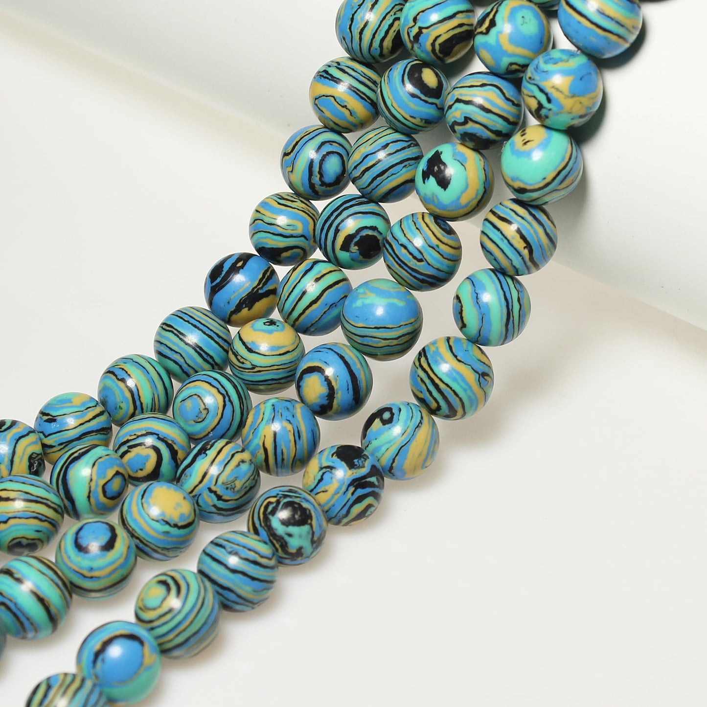 MJDCB Synthesis Colour Malachite Beads Beautiful Fashion Round Stone Beads for DIY Jewelry Making 15" (8mm, Blue- Gold - Black)