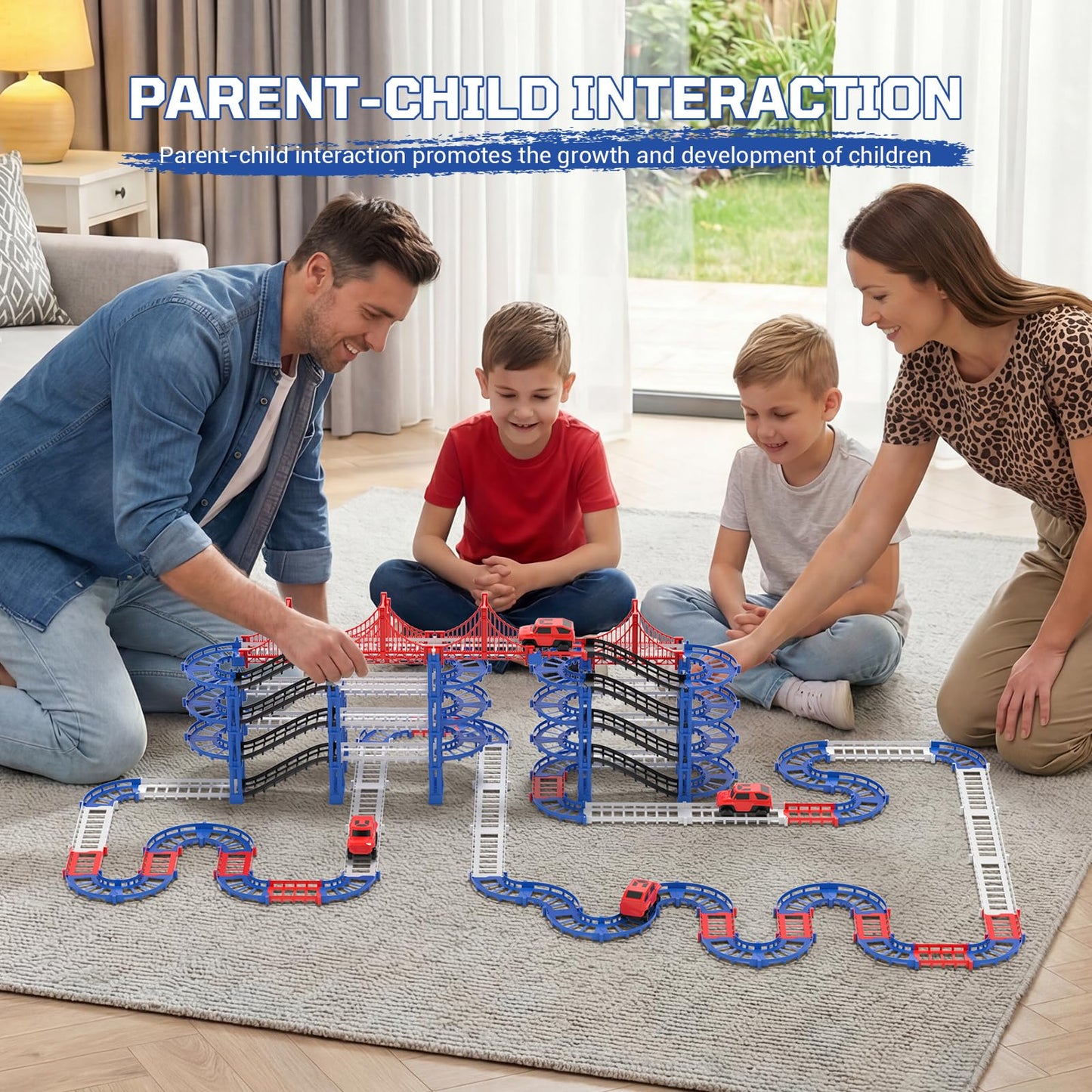 JOYBLI DIY Construction Race Track Set, 24 Pieces with Battery Powered Car,Bridge Building Track ，Assembly Track Builder Playset Gifts Toys for Boys Kids Age 6 7 8