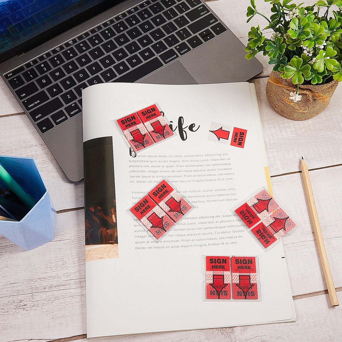 Jutom 25 Pack/ 1250 Pcs Sign Here Tabs 1 Inch Sign Here Post Stickers Flags Date Tabs Stickers with Dispenser Arrow Flag Easy to Post for Office Book Annotation Kit(Red)