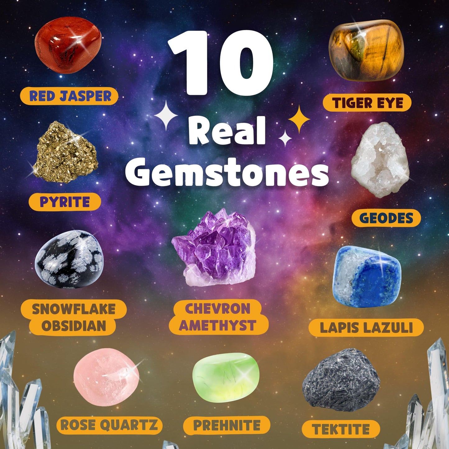 Beetots Gemstone Dig Kit for Kids with 2 Tools, Excavate 10 Real Gems, STEM Science Mining Toy, Educational Gift for Boys and Girls Ages 8-12