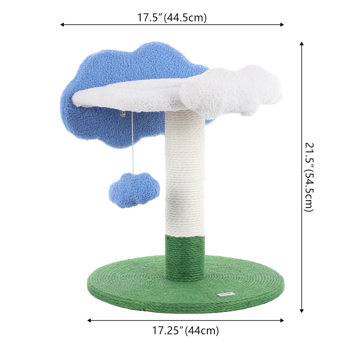 THE LICKER Store CTR1006A Sami 21.5" Modern Jute Cloud Cat Tree with Scratching Post, and Fuzzy Toy, White/Blue/Green