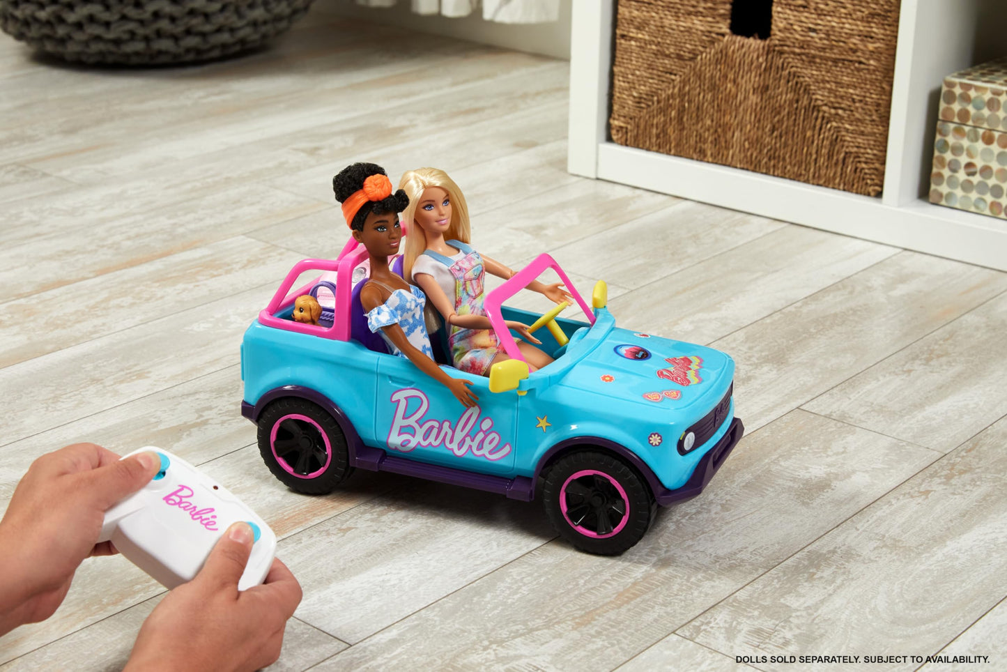 Hot Wheels Barbie RC SUV & Stickers, Can Hold & Store 2 Barbie Dolls & Accessories, Kid-Applied Stickers for Customization