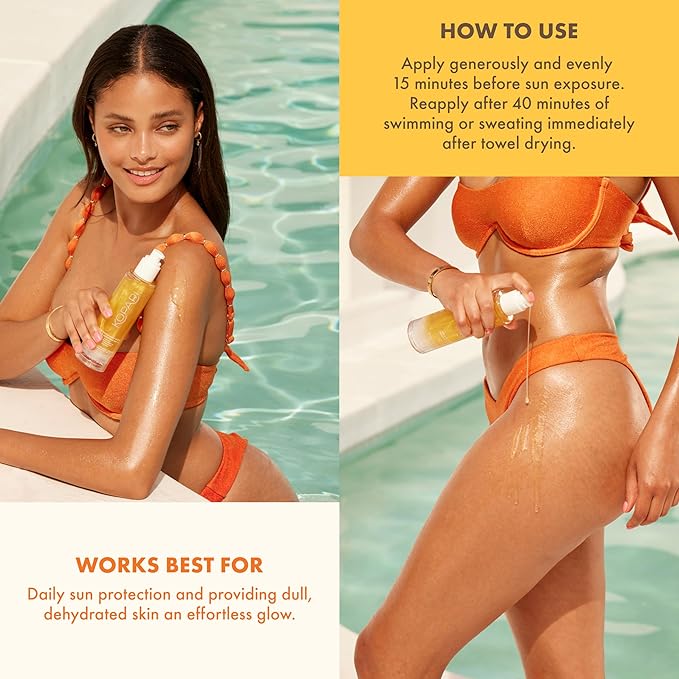 Kopari Sun Shield Body Glow, Broad Spectrum SPF 50, Lightweight Shimmering Gel Texture Absorbs Quickly, Non Sticky, Glowing Results, Gold 2 Pack