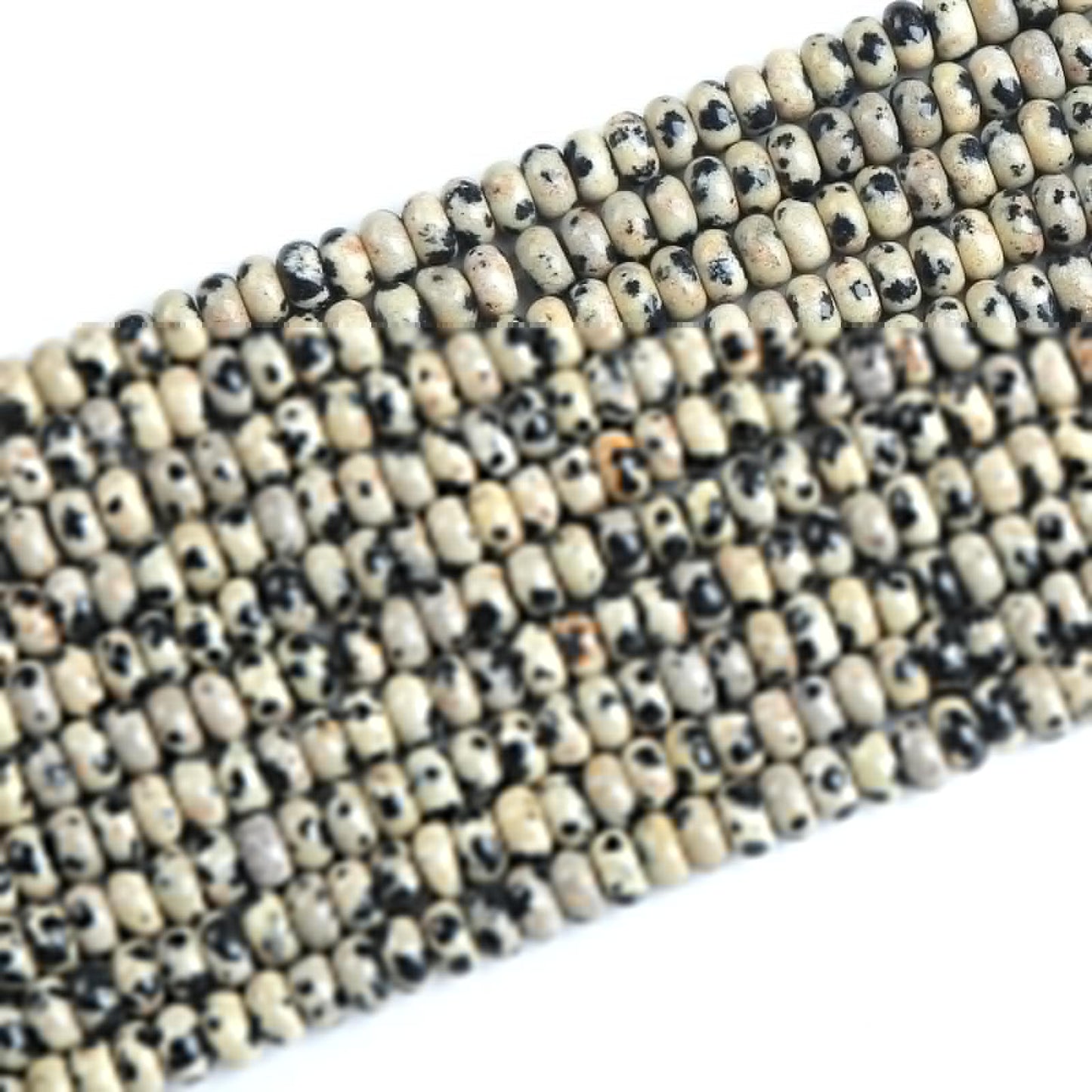 150PCS 2x4mm Natural Dalmation Jasper Rondelle Beads Abacus Disk Stone Beads Round Loose Spacer Gemstone Beads for DIY Bracelet Necklace Jewelry Making