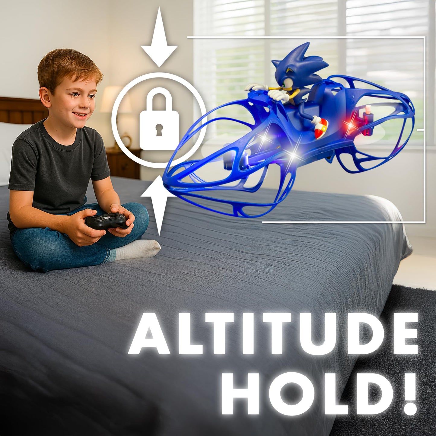NKOK Sonic RC HoverBike Flying Toy, 2.4GHz Remote Control, Gyro Stabilized Altitude Hold, Auto Takeoff & Landing, Multi-Speed Stunt Flip Action, USB Rechargeable, Ages 6+