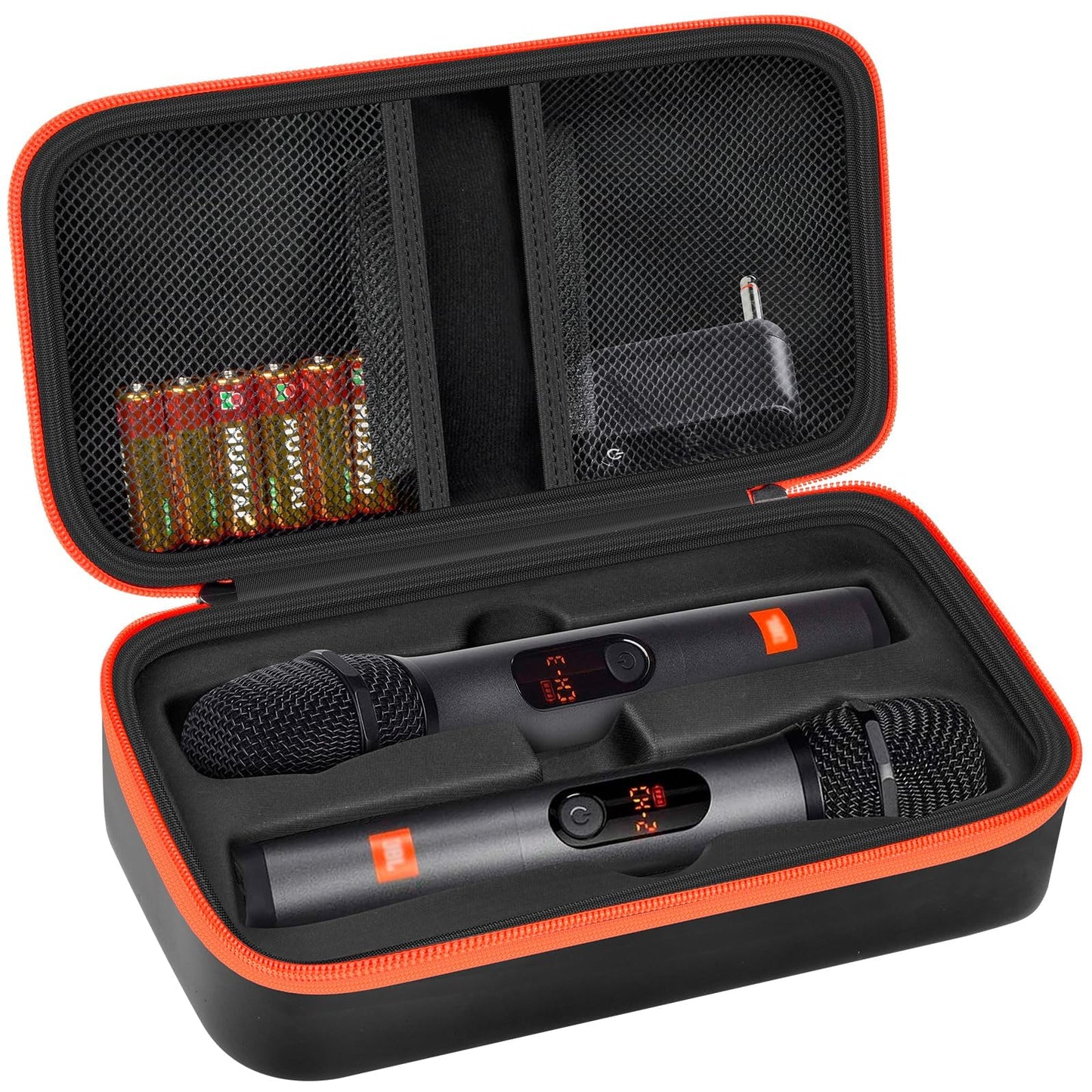 Againmore Wireless Microphone Case Compatible with JBL Wireless Two Microphone System, Handheld Dual Mic Travel Bag for Singing or Karaoke for Receivers, Adapters, AA Batteries-Black(Box Only)
