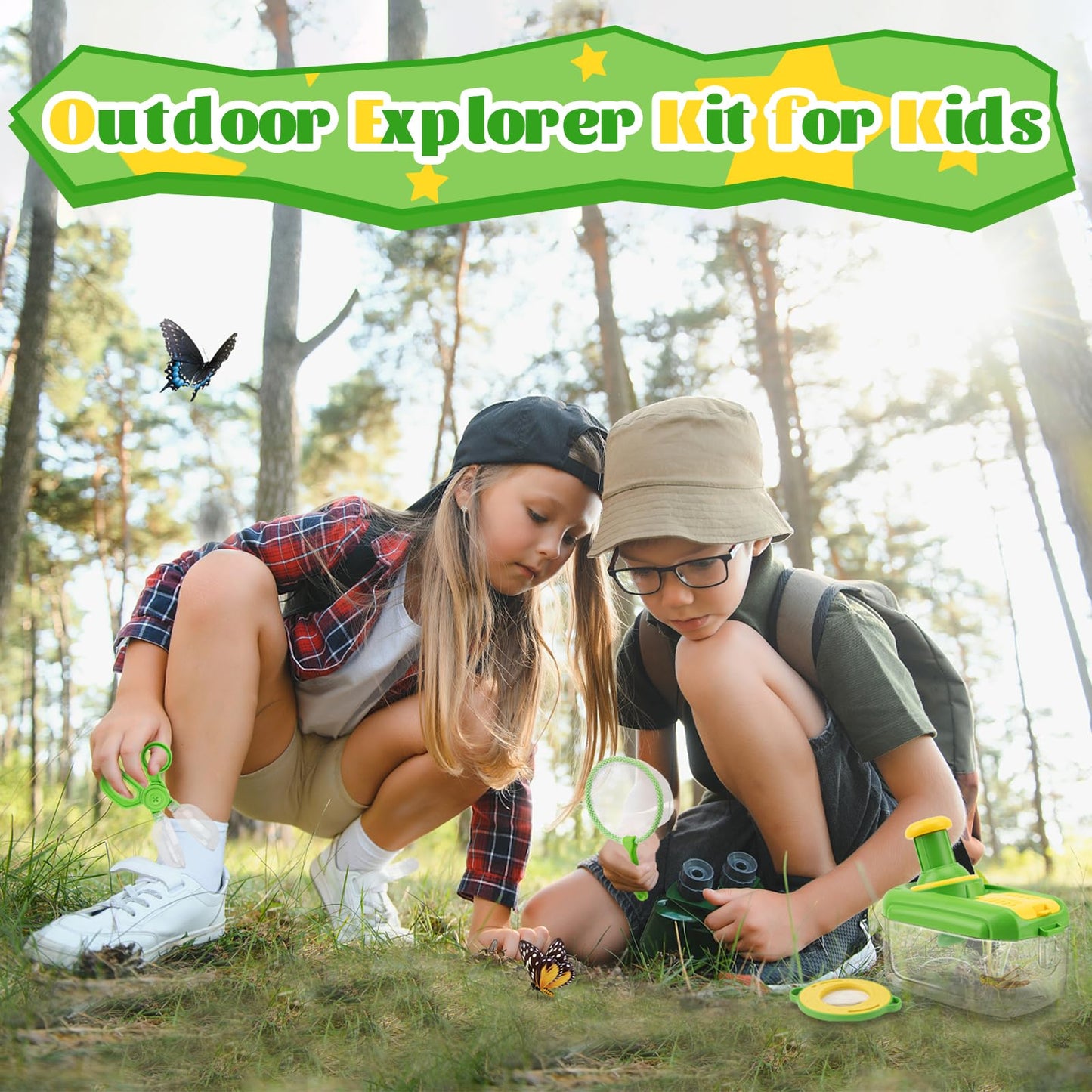 Funsland Bug Catcher Kit for Kids - 17 PCS Outdoor Explorer Kit Insect Catching Toys Nature Adventure Set for Boys 3 4 5 6 7 8 Year Old