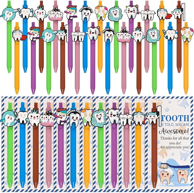 LiYiQ 48 Pcs Dentist Gifts Dental Hygienist Ballpoint Pens with Bookmark Bulk Dentist Appreciation Gift for Dental Assistant Nurse Must Haves Party Favors